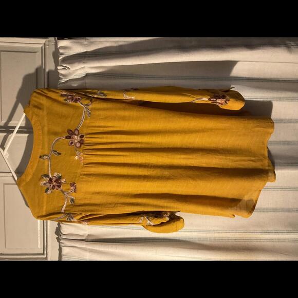 Anthropology Fig and Flower Mustard Gauze Embroidered Button Up Blouse 2X - Picture 10 of 11